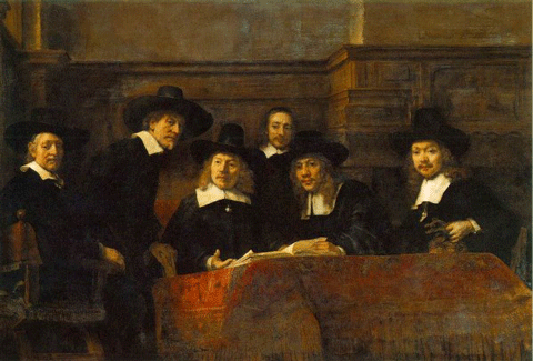 reproductie De staalmeesters van Rembrandt van Rijn